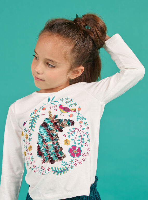 T-shirt de mangas compridas com padrão unicórnio de lantejoulas reversíveis menina MATUTEE2 / 21W901K4TML001