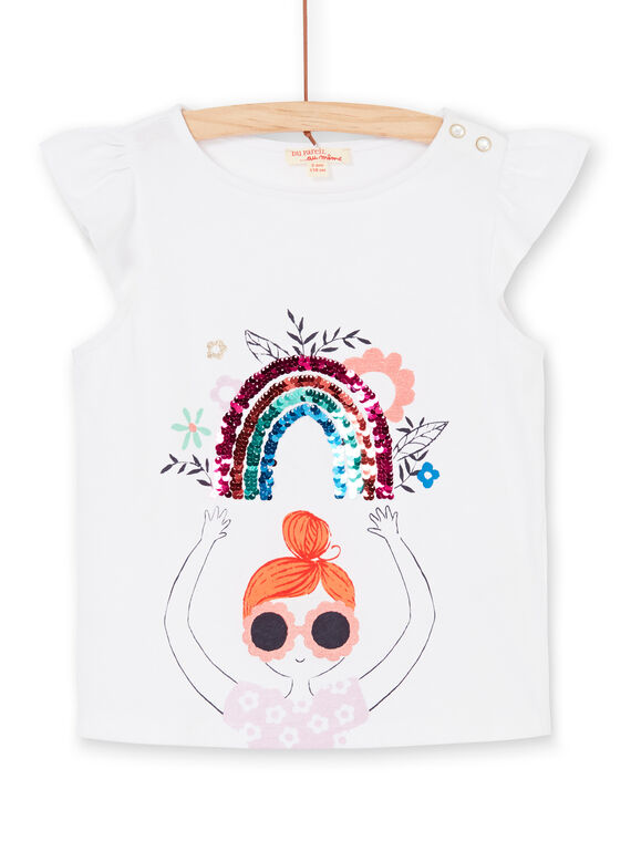 T-shirt mangas curtas, estampado menina e arco-íris em lantejoulas mágicas LAVITI3 / 21S901U1TMC000