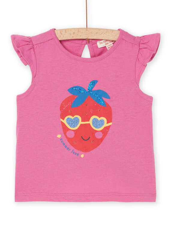 Camisola de alças rosa com padrão morango RIPOPDEB / 23SG09X1DEBH709