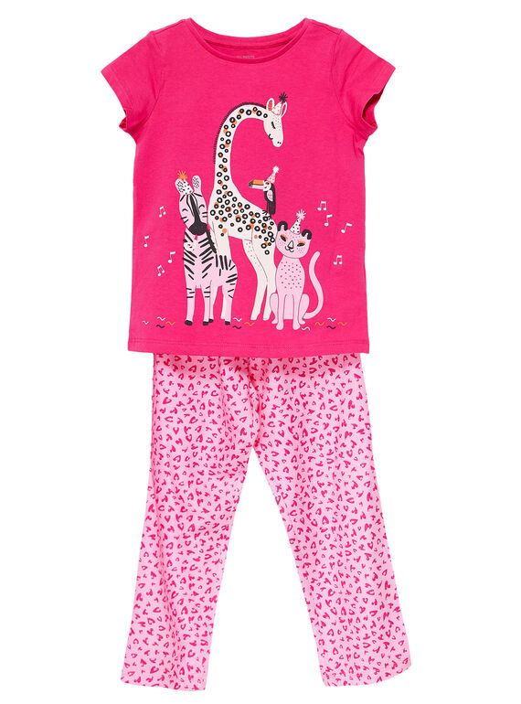 Pijama em jersey rosa criança menina com parte de baixo viscose JEFAPYJSAV / 20SH1123PYJF507