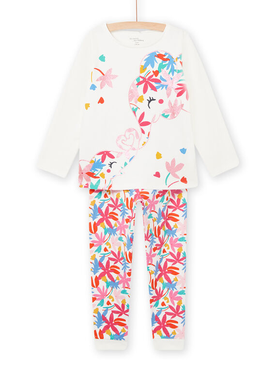 Conjunto pijama t-shirt e calças cru com padrão de elefantes coloridos menina NEFAPYJLOV / 22SH11E4PYJ001