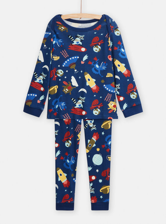 Pijama fosforescente verde-escuro com estampado espacial menino TEGOPYJSPA / 24SH1244PYJ070