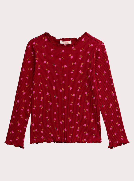 T-shirt com estampa de flor de coração para menina  VAJOUTEE3 / 24W901J2TMLF529