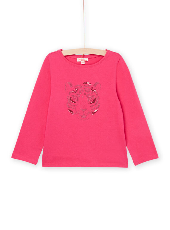 T-shirt de mangas compridas rosa com estampado de tigre PAJOYTEE7 / 22W901BATMLD320