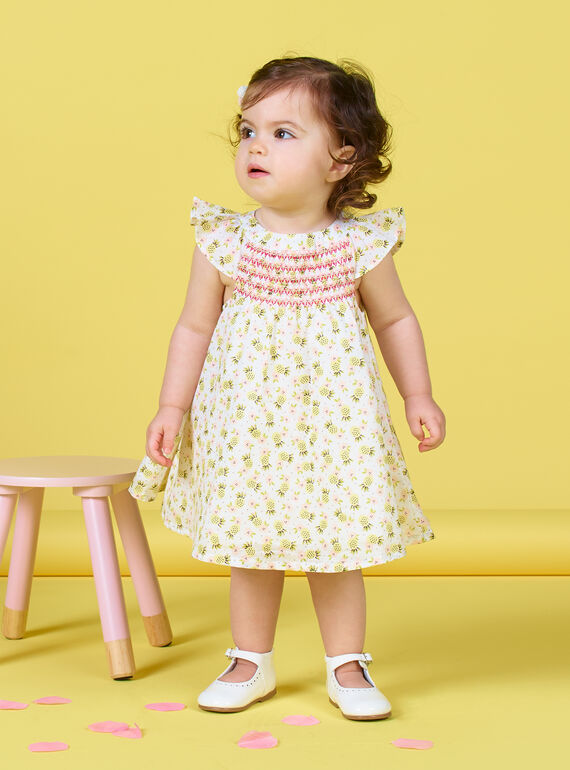 Vestido e bloomer cru e verde com estampado ananás bebé menina LIBALROB3 / 21SG09O1ROB000