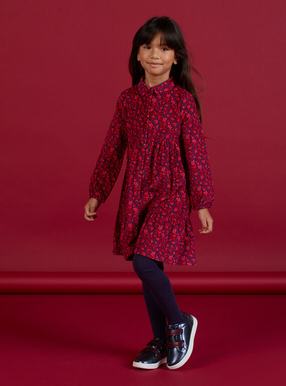 Vestido azul com gola de camisa e estampado florido menina MAFUNROB3 / 21W901M2ROBH703
