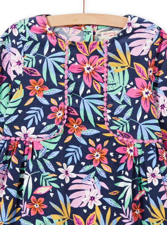 Vestido azul com estampado florido colorido de veludo menina MAPLAROB2 / 21W901O1ROBC202