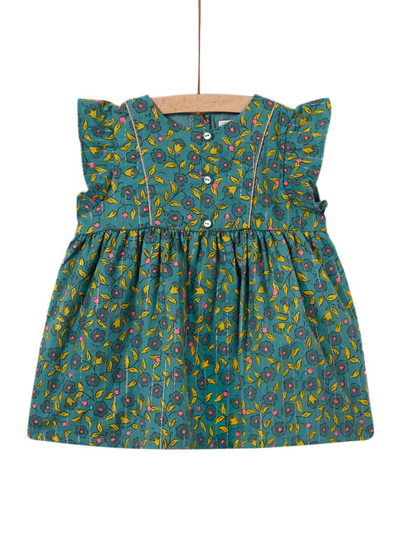 Vestido em flanela caqui com estampado florido e às riscas bebé menina MIKAROB1 / 21WG09I1ROB612