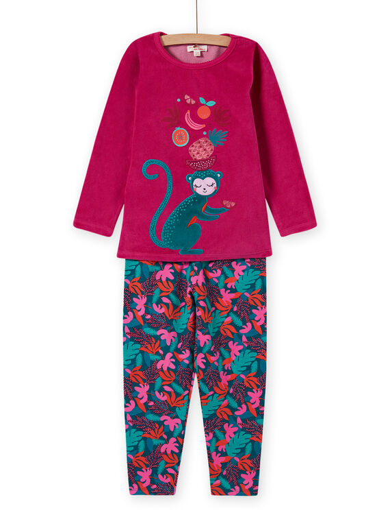 Conjunto pijama T-shirt e calças em veludo com estampado tropical menina MEFAPYJMON / 21WH1183PYJD312