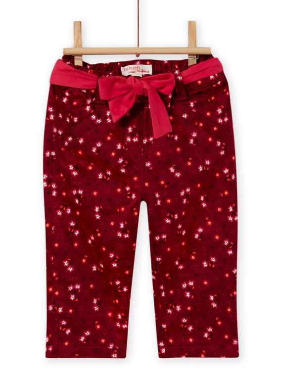 Calças vermelho bordô estampado florido em cetim bebé menina MIFUNPAN1 / 21WG09M2PAN504