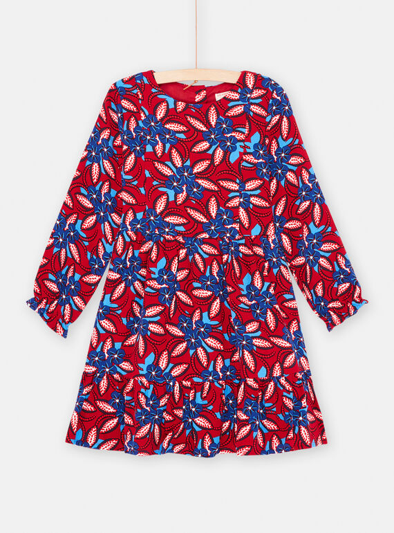 Vestido com fundo carmim e estampado florido menina SAFOROB1 / 23W901K2ROBF504