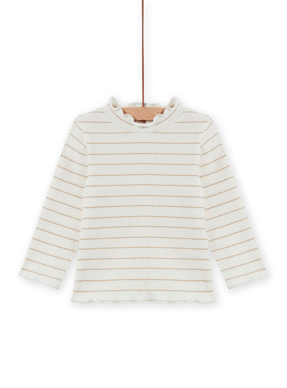 Camisola interior cru canelada às riscas douradas bebé menina MIJOSOUPRIB1 / 21WG09N1SPL001