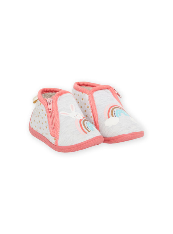 Botinhas cinzento mesclado e rosa com padrões arco-íris e coelho bebé menina NIPANTRAINBO / 22KK3722D0A943