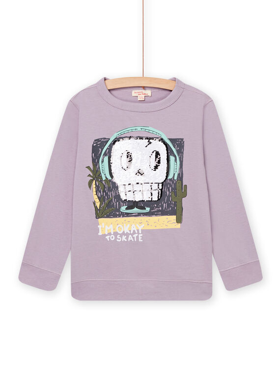 T-shirt de mangas compridas com estampado de caveira em lantejoulas mágicas violeta POKATEE3 / 22W902L2TML320
