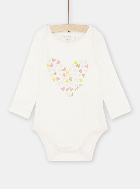 Body cru e rosa-pálido com padrão de corações bebé menina SEFIBODLOV / 23WH1365BDL001