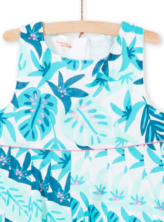 Vestido branco e azul estampado folhagem menina LAVEROB3 / 21S901Q1ROB001
