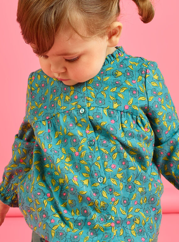 Blusa de mangas compridas com estampado florido e às riscas bebé menina MIKACHEM / 21WG09I1BLU612