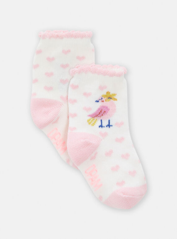Meias cru e rosa com estampado coração para bebé menina TYIJOSOQ7 / 24SI0987SOQ001