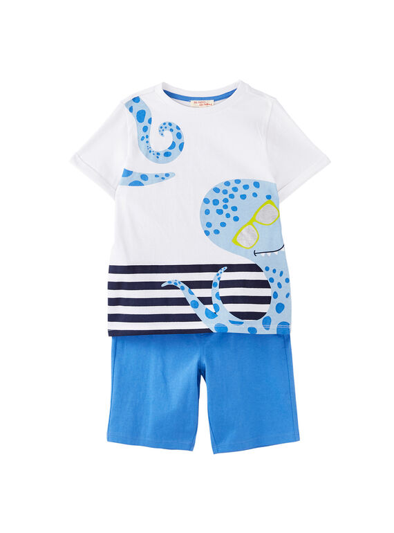 Conjunto de praia menino t-shirt branco e bermudas azul JOPLAENS3 / 20S902X4ENS000