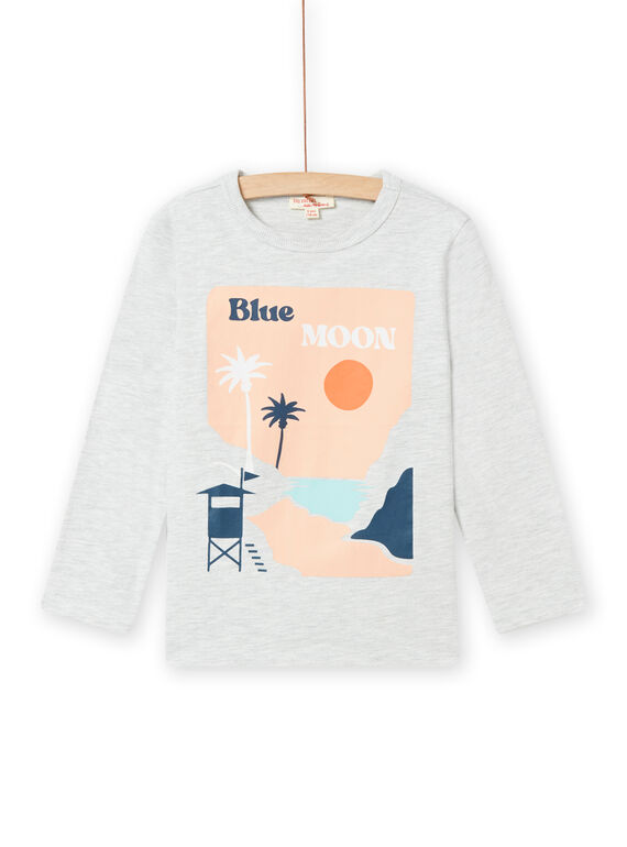 T-shirt cinzento mesclado com padrão praia menino NOMOTEE / 22S902N1TMLJ920