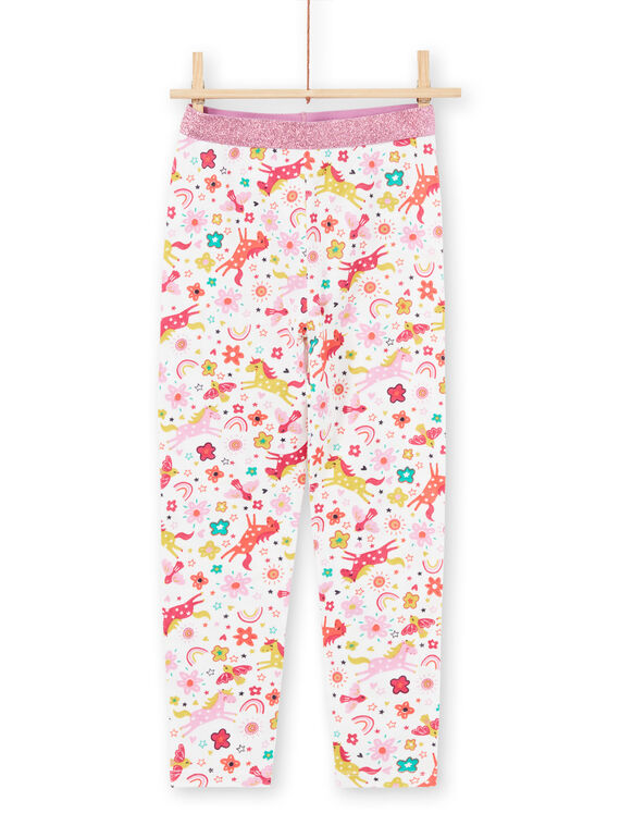 Conjunto pijama T-shirt e calças rosa e cru com estampado de unicórnios e fantasia menina MEFAPYJUNI / 21WH1186PYJ001