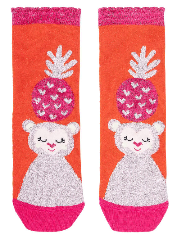 Meias menina laranja com padrão macaco e detalhes lurex JYAVICHO / 20SI01D1SOQ406