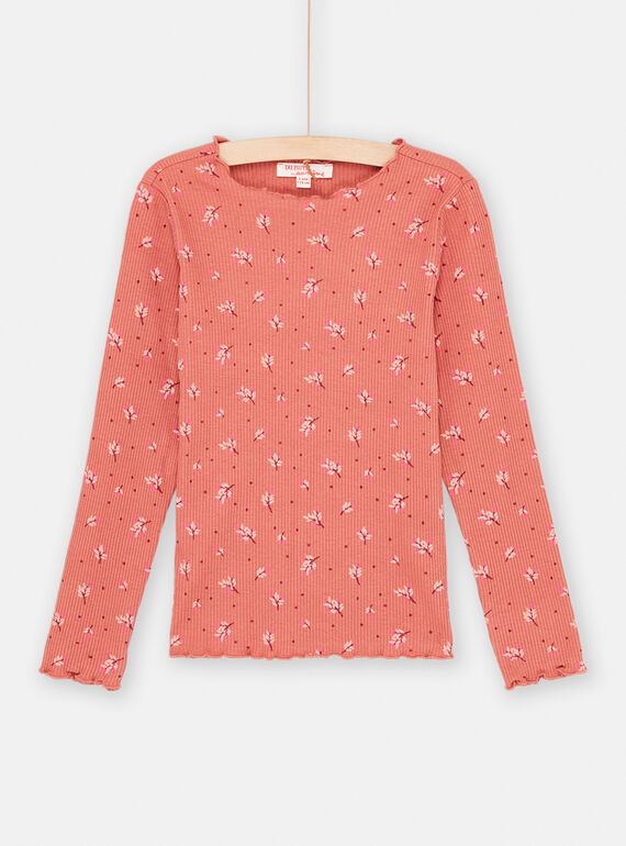 T-shirt terracota com estampado florido menina SAJOUTEE2 / 23W901G3TMLE415