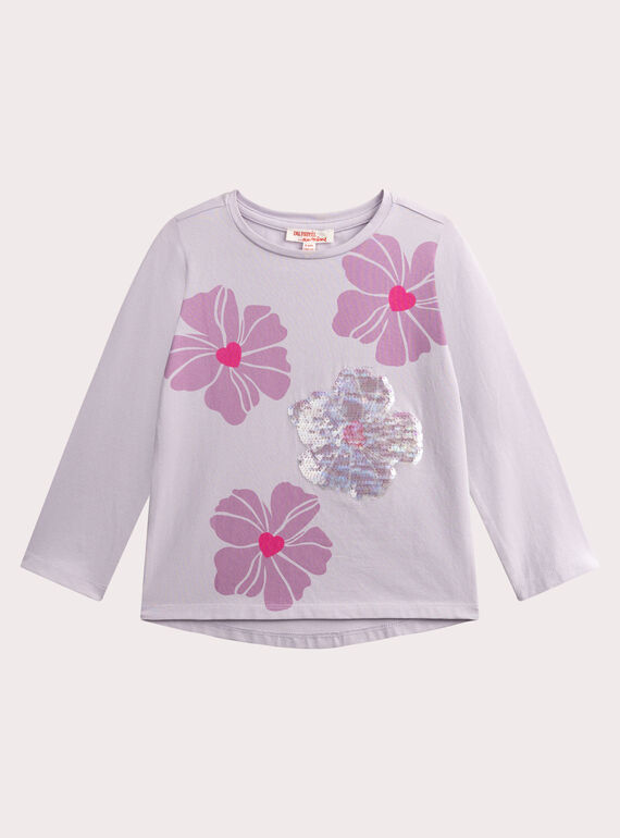 T-shirt lilás com estampa floral para menina  VAJOYTEE6 / 24W901I3TMLH700