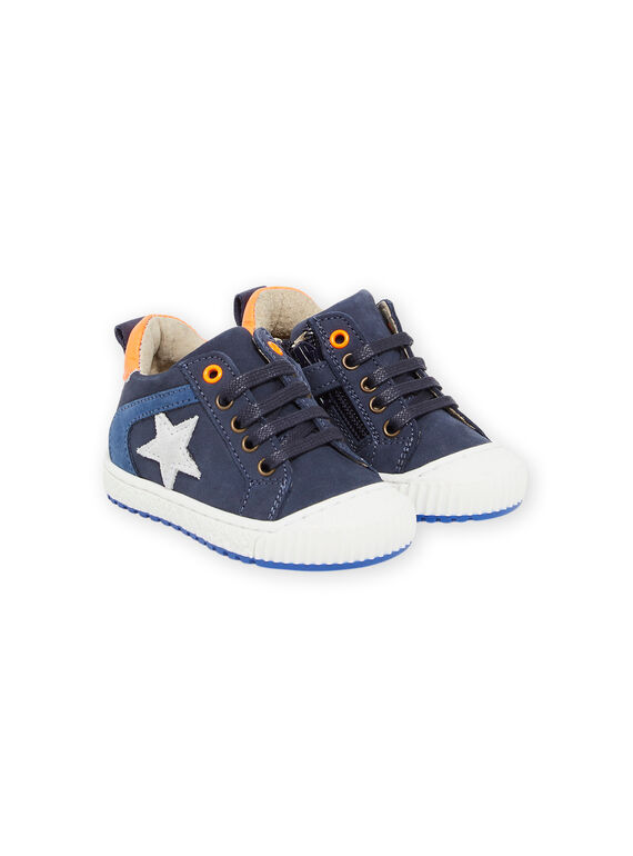 Sapatilhas subidas em couro azul-marinho com detalhes fluorescentes PUBASFLUO / 22XK3883D3Q070