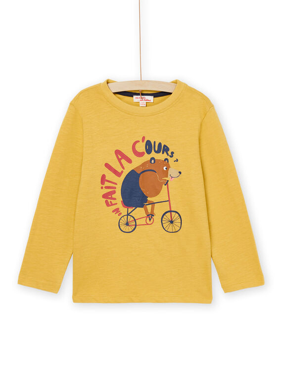 T-shirt com padrão de urso e inscrição mostarda POJOTEE5 / 22W902C2TML106