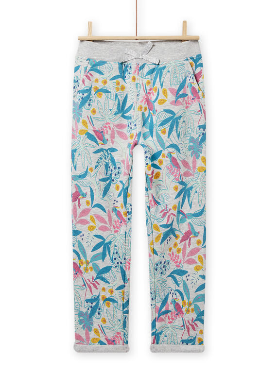 Calças de fato de treino cinzento mesclado, azul e rosa com estampado de folhagem menina NAJOBAJOG2 / 22S90163JGB943