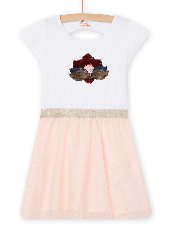 Vestido cru e rosa com padrão florido em lantejoulas reversíveis menina NASANROB3 / 22S901S2ROB001