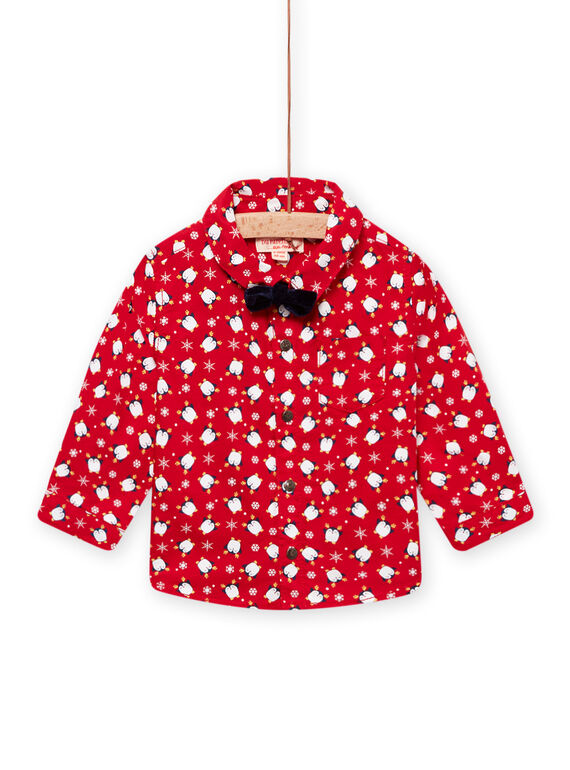 Camisa oxford vermelho com estampado de pinguim, flocos e laço bebé menino MUNOCHEM / 21WG10Q2CHM050