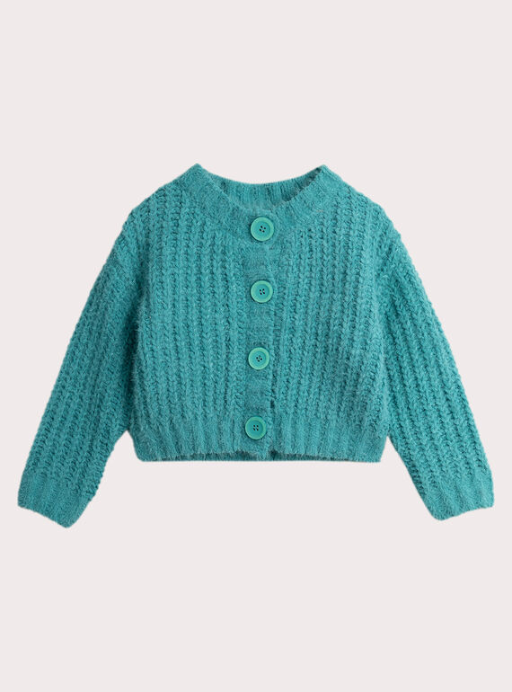Cardigan de malha de penas azul verde para raparigas  VAJOCAR4 / 24W901H2CAR215