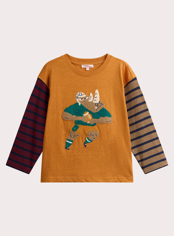 T-shirt com animação de rinoceronte e mangas às riscas para rapaz VOKOTEE2 / 24W90231TML109