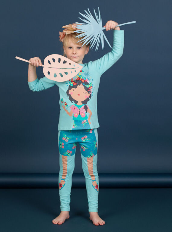 Conjunto pijama t-shirt e leggings turquesa criança menina LEFAPYJBUT / 21SH11S2PYGC215