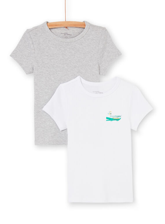 Lote de 2 t-shirts cinzento mesclado e branco criança menino LEGOTELCRO / 21SH1223HLI000