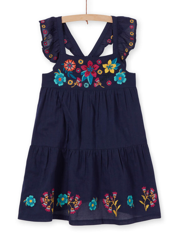 Vestido azul-marinho estampados flores coloridas criança menina LAMUMROB4 / 21S901Z2ROBC211