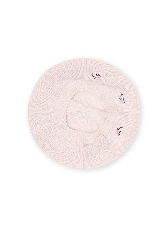 Boina em malha rosa-maquilhagem com bordados floridos bebé menina NYIMOBON / 22SI09N1BOND327