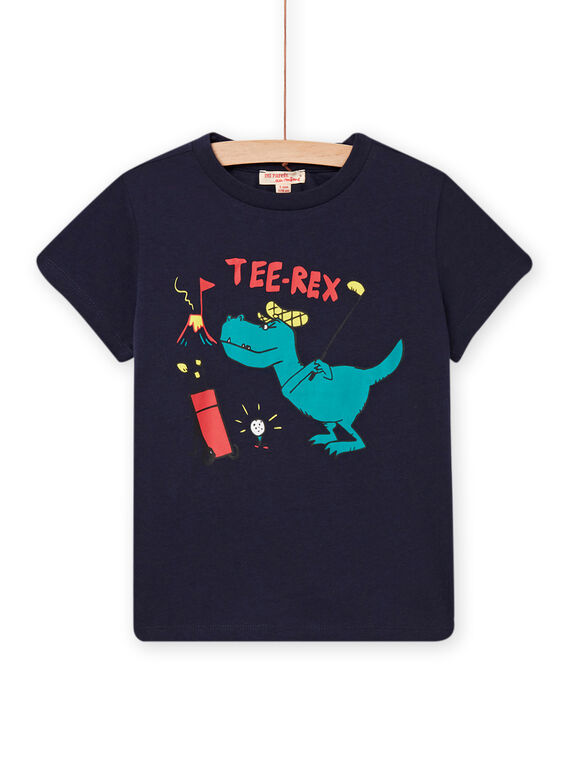 T-shirt azul-noite com padrão T-Rex golfista menino NOJOTI8 / 22S902C1TMC705