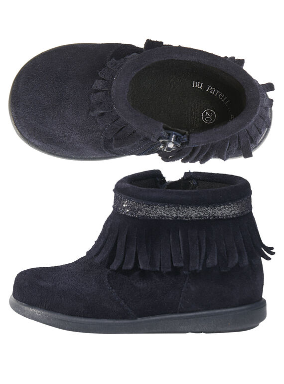 Boots crosta de couro azul-marinho com franjas bebé menina GBFBOOTINDM / 19WK37X1D0D070
