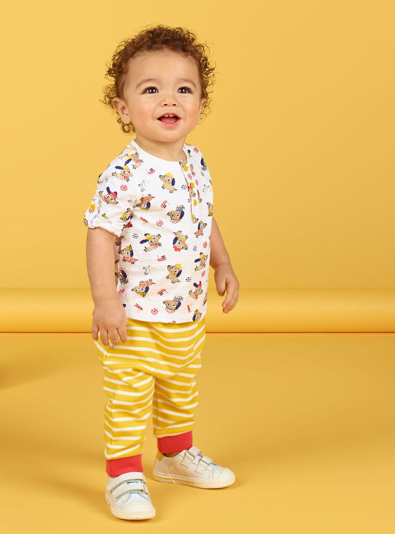 T-shirt cru com estampado cães e decorativos em algodão bebé menino LUNOTUN / 21SG10L3TML001