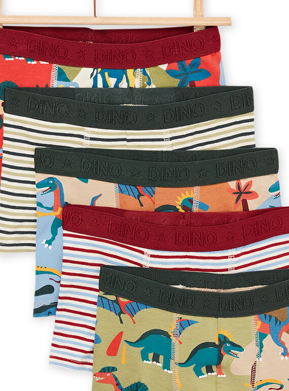 Pack de 5 boxers com estampado de dinossauros e riscas PEGOBOXSEM1 / 22WH1242BOXA016