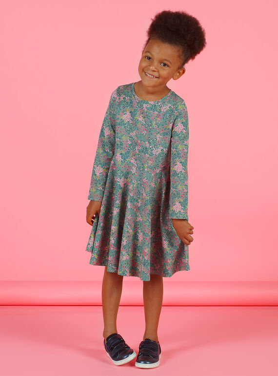 Vestido caqui e rosa estampado florido menina MAKAROB5 / 21W901I2ROB612