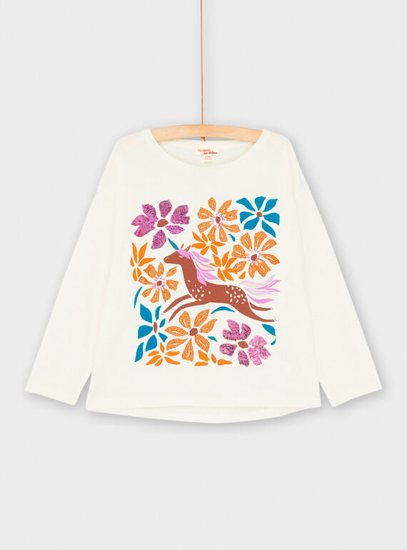 T-shirt cru com estampado de unicórnio e flores para menina SAVERTEE1 / 23W901J2TML001