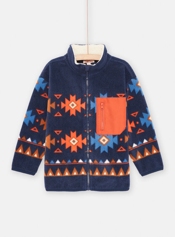 Casaco de malha polar azul-noite com estampado étnico menino SOJOGITEK1 / 23W902M2GIL705