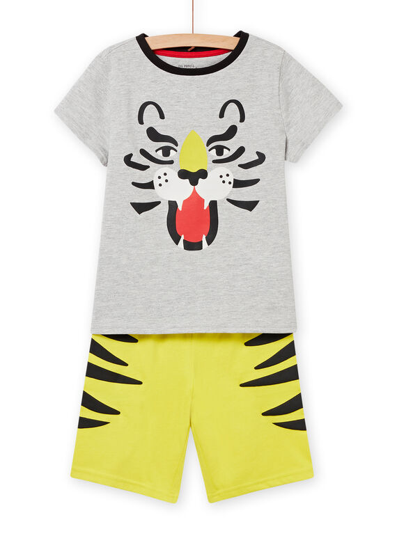 Conjunto pijama cinzento-mesclado e amarelo com padrão de tigre menino NEGOPYCLEO / 22SH12H9PYJJ922