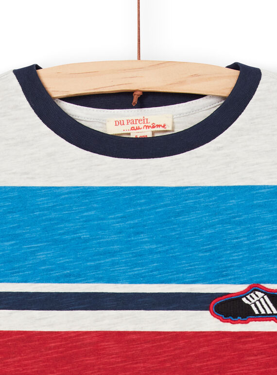 T-shirt cinzento mesclado e azul às riscas criança menino LOHATI2 / 21S902X1TMCJ920