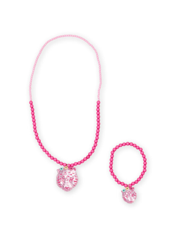 Colar e pulseira em pérolas rosas com pendente tigre menina MYAJOCOU2 / 21WI01S2CLI961