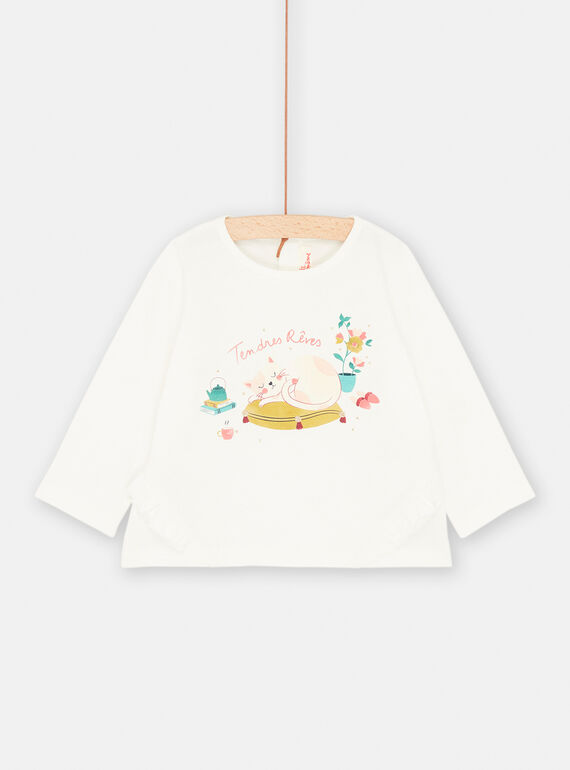 T-shirt cru com padrão de gato a dormir para bebé menina SIDUTEE / 23WG09P1TML001
